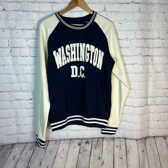 New York Popular Mens Medium Sweatshirt ‘Washington DC’ Navy Blue Cream - Picture 1 of 5